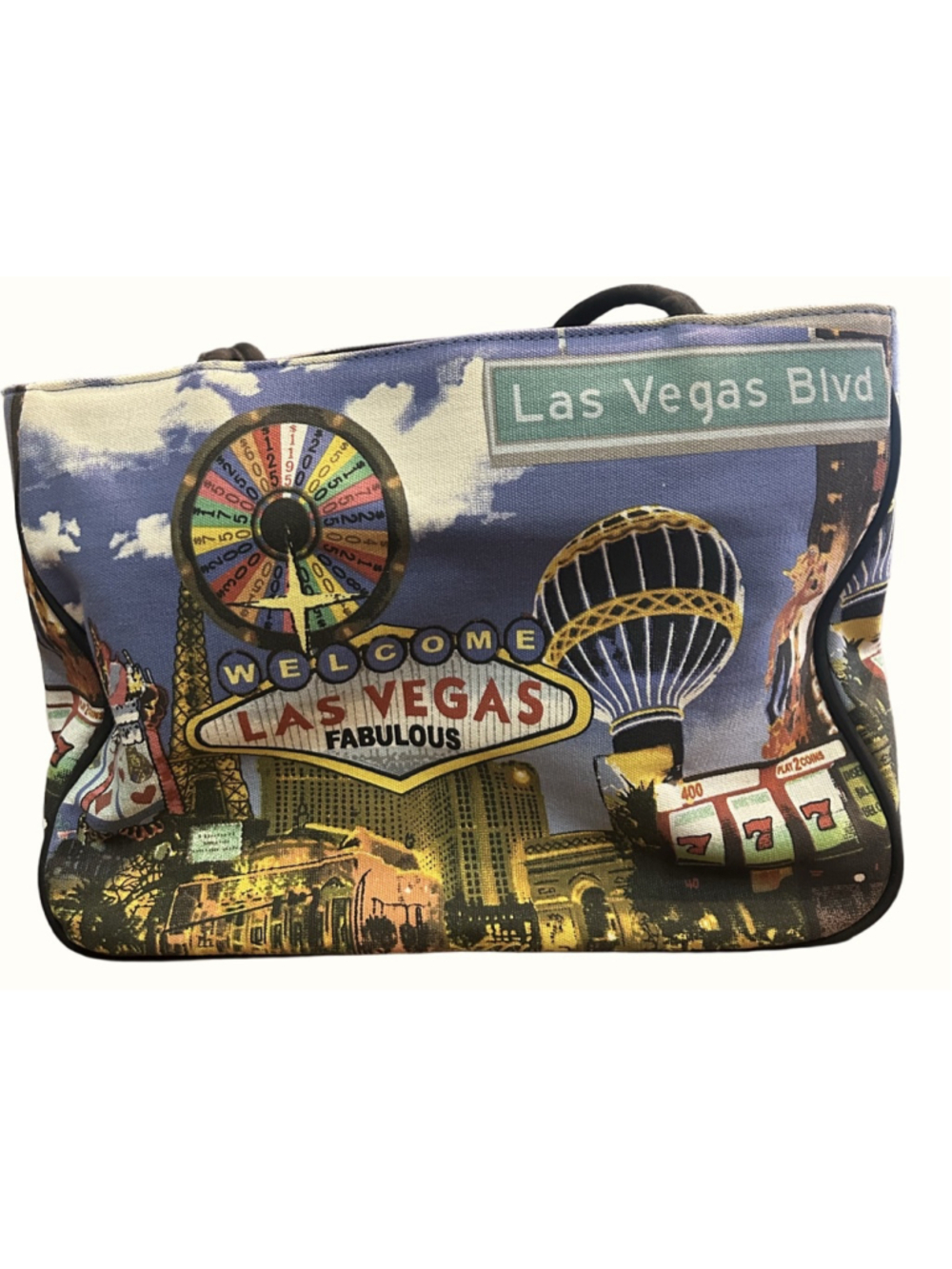 Women's Unbranded Las Vegas Print Tote Bag, Blue/Black bead enhancement one side